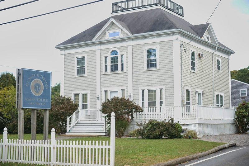 The Massachusetts State Police barracks in Oak Bluffs, Martha&rsquo;s Vineyard, where Edward Brown is charged with raping a woman in August 2026
